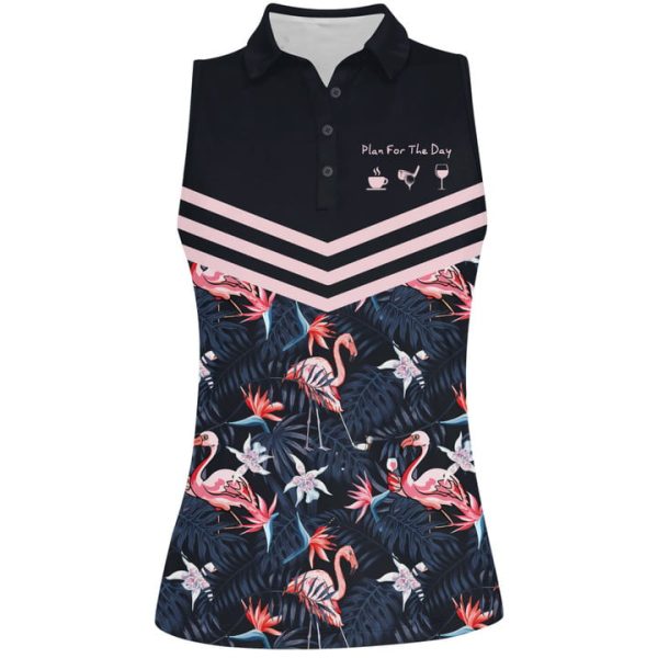 Plan For The Day Flamingo Tropical Golf Women Short Sleeve Polo Shirt Sleeveless Polo Shirt