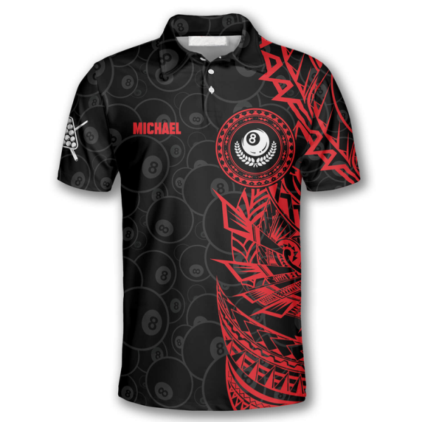 3D All Over Print Red Black Tribal Custom Billiard Polo Shirts for Men, Billiard Team Uniform